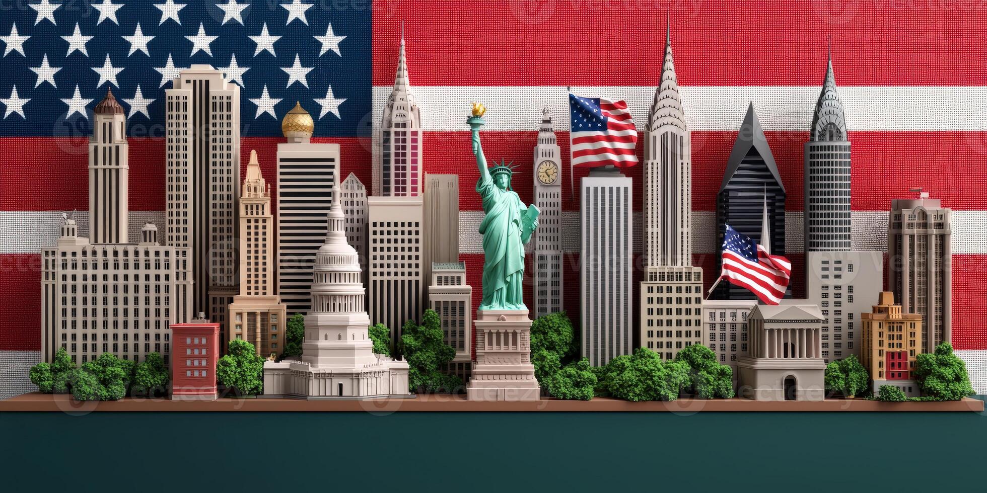 A 3d model of the usa with the statue of liberty photo