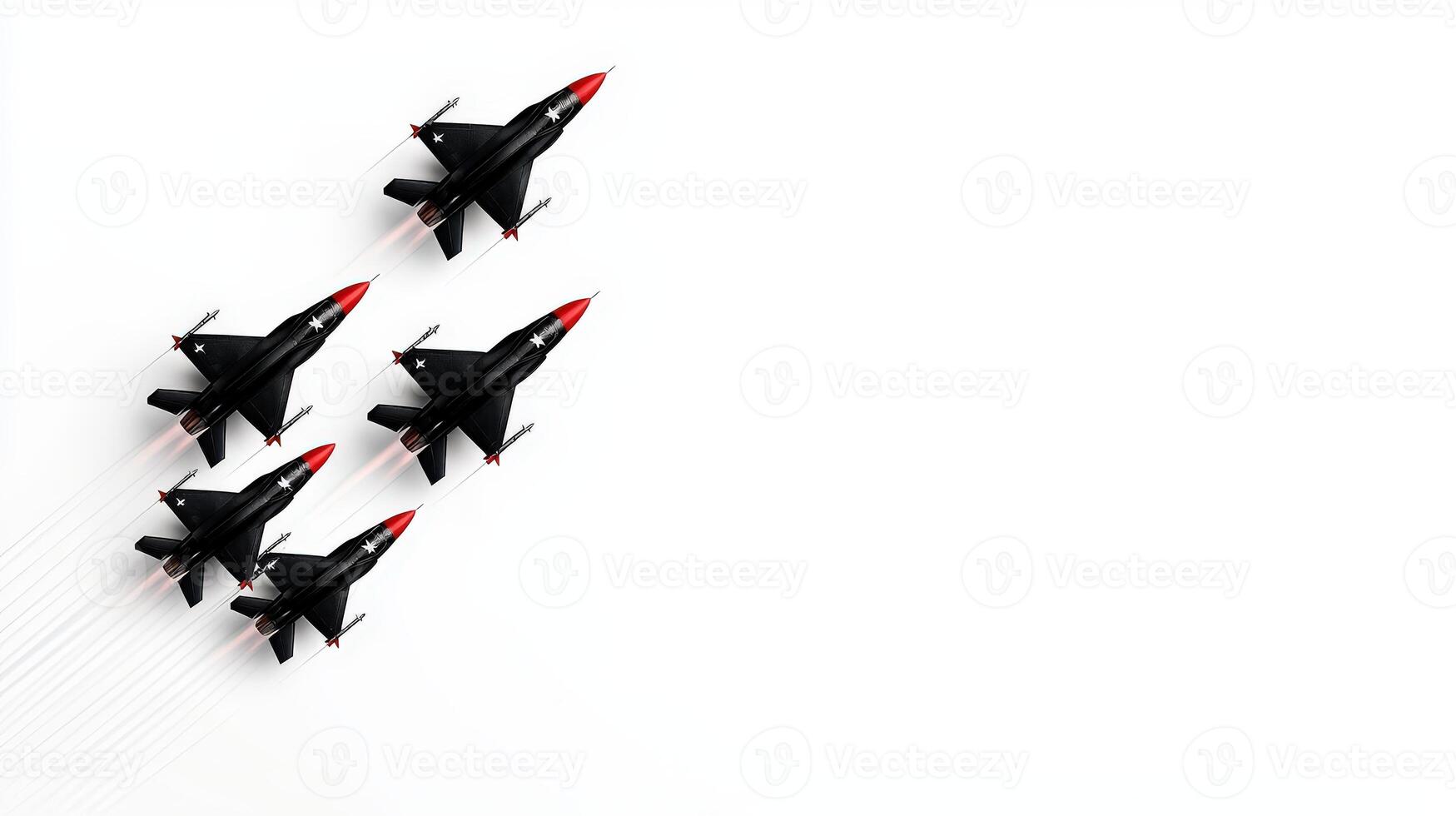A group of black and red fighter jets flying in formation photo