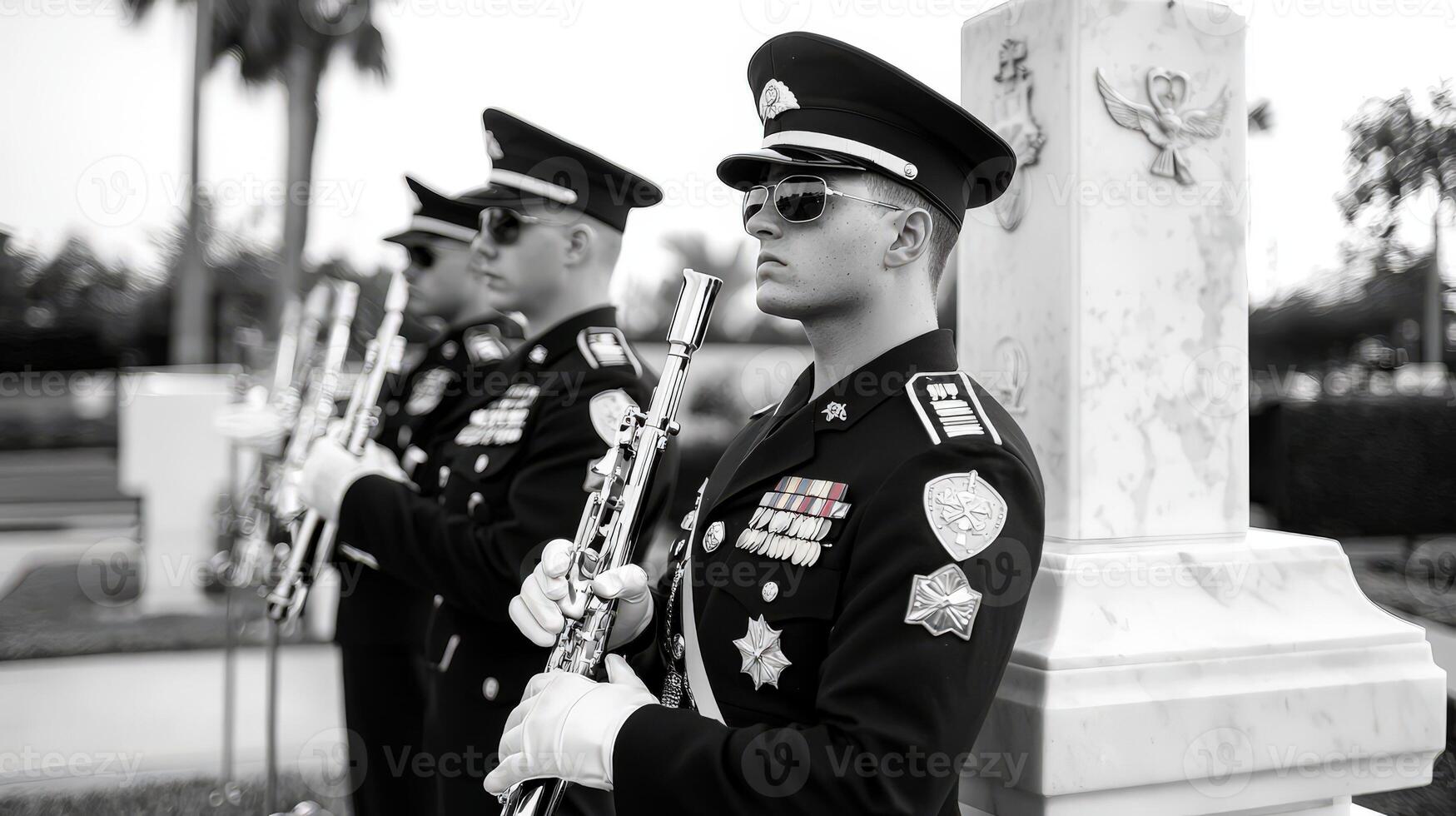 A black and white photo of a group of men in uniform