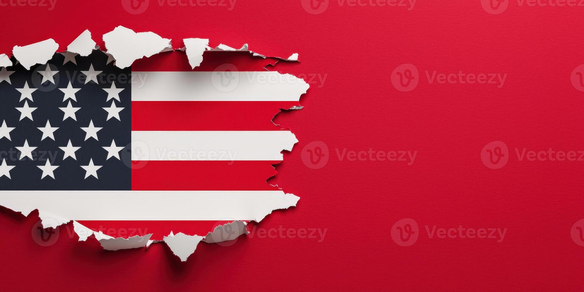American flag in hole in red background 3d rendering photo