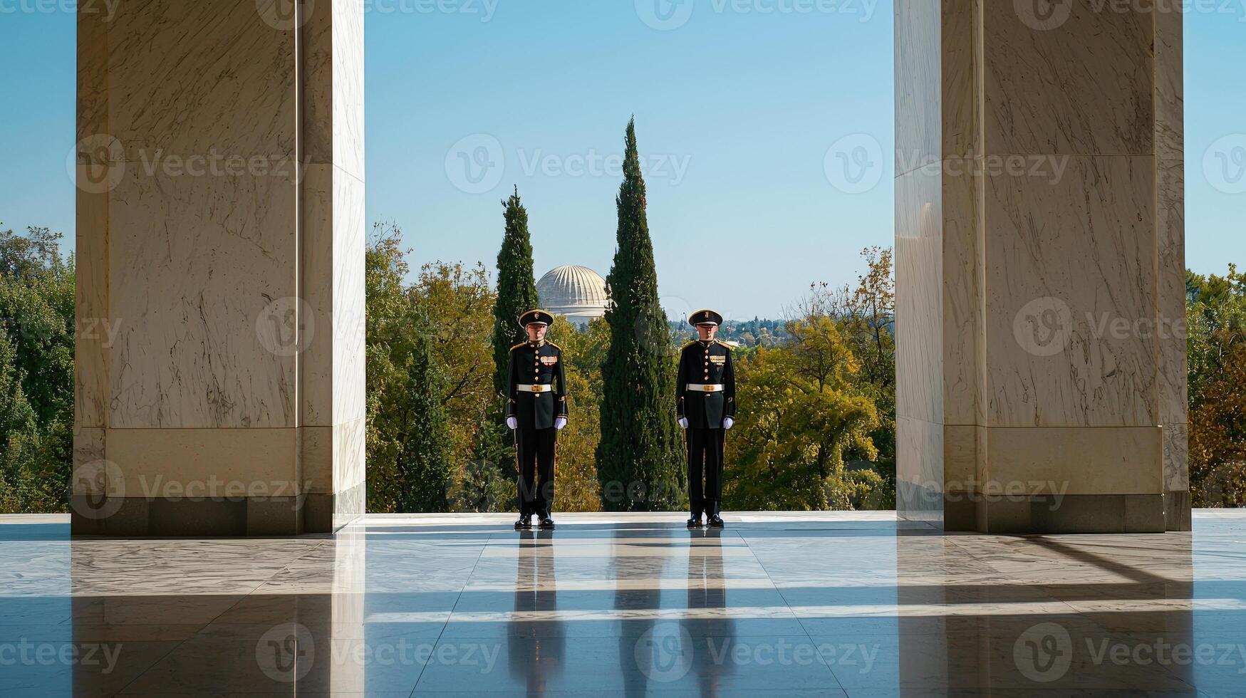 Two people standing in front of a building photo