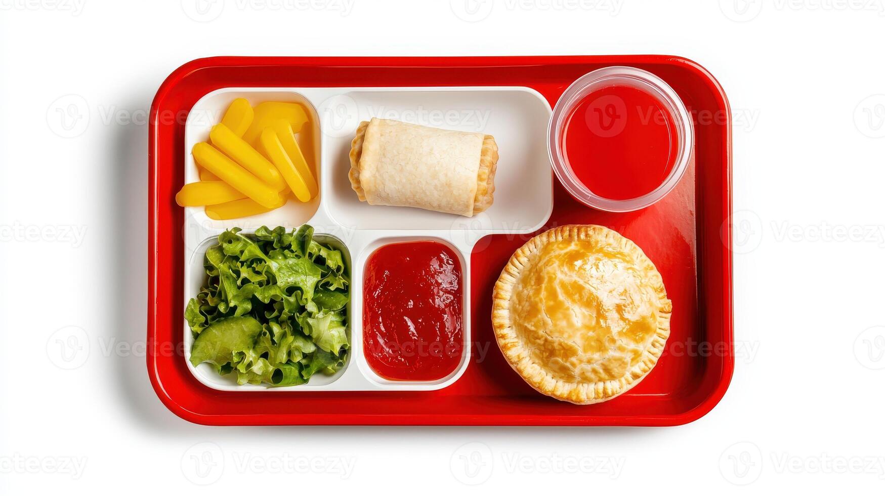 A red tray with food on it photo