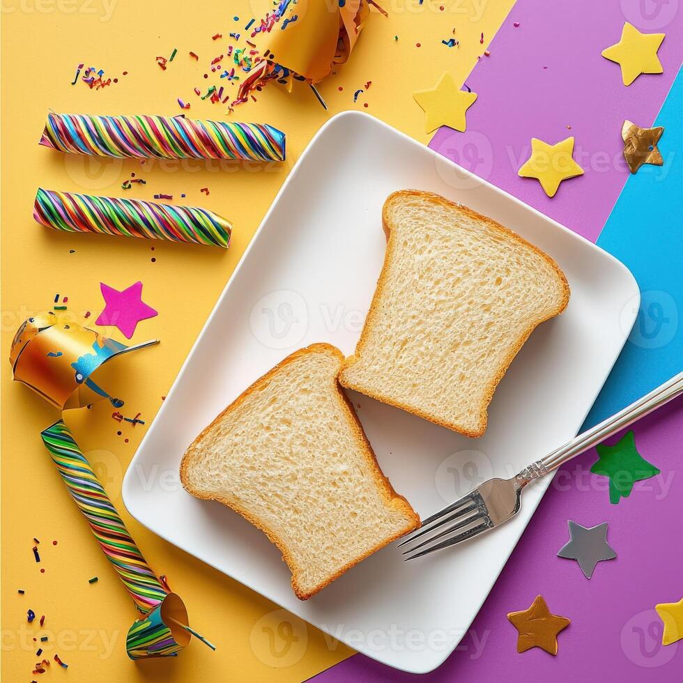 A plate with two slices of bread on it photo