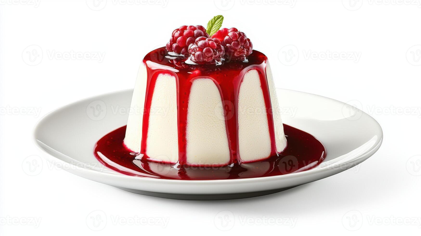 A dessert with raspberry sauce on top photo