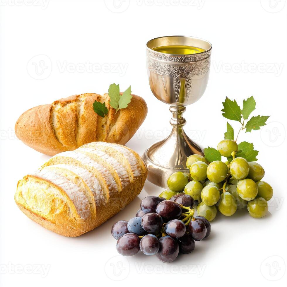 Bread, grapes and bread with a chalice photo