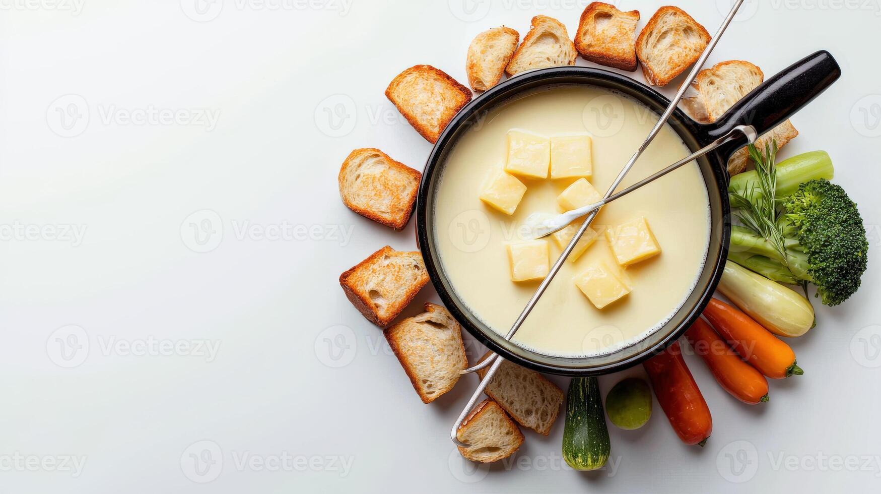 Fondue with cheese, bread and vegetables photo