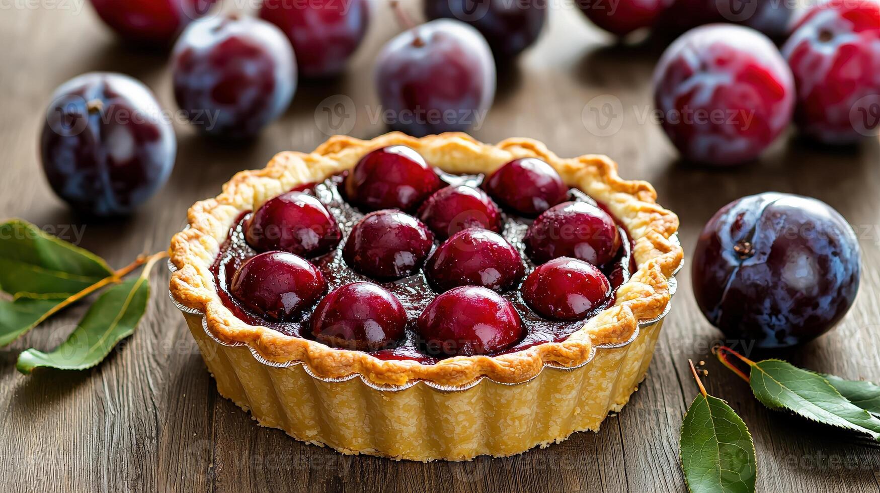 A pastry with cherries on a table photo