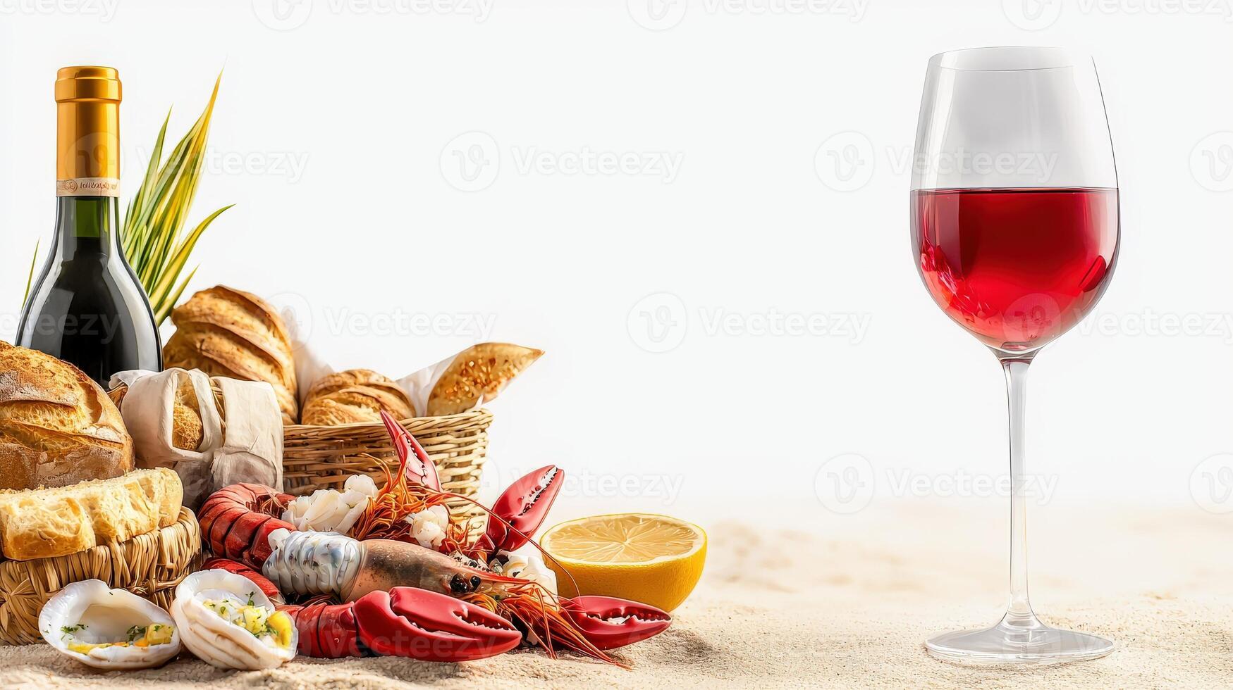 Wine and seafood on the beach photo