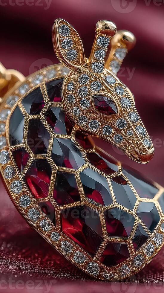 Unique giraffe-shaped jewelry piece adorned with sparkling gemstones and intricate details showcases elegance and craftsmanship photo