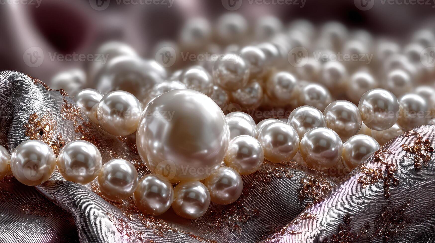 Exquisite collection of layered pearls resting on an elegant silk fabric during a luxurious jewelry showcase photo