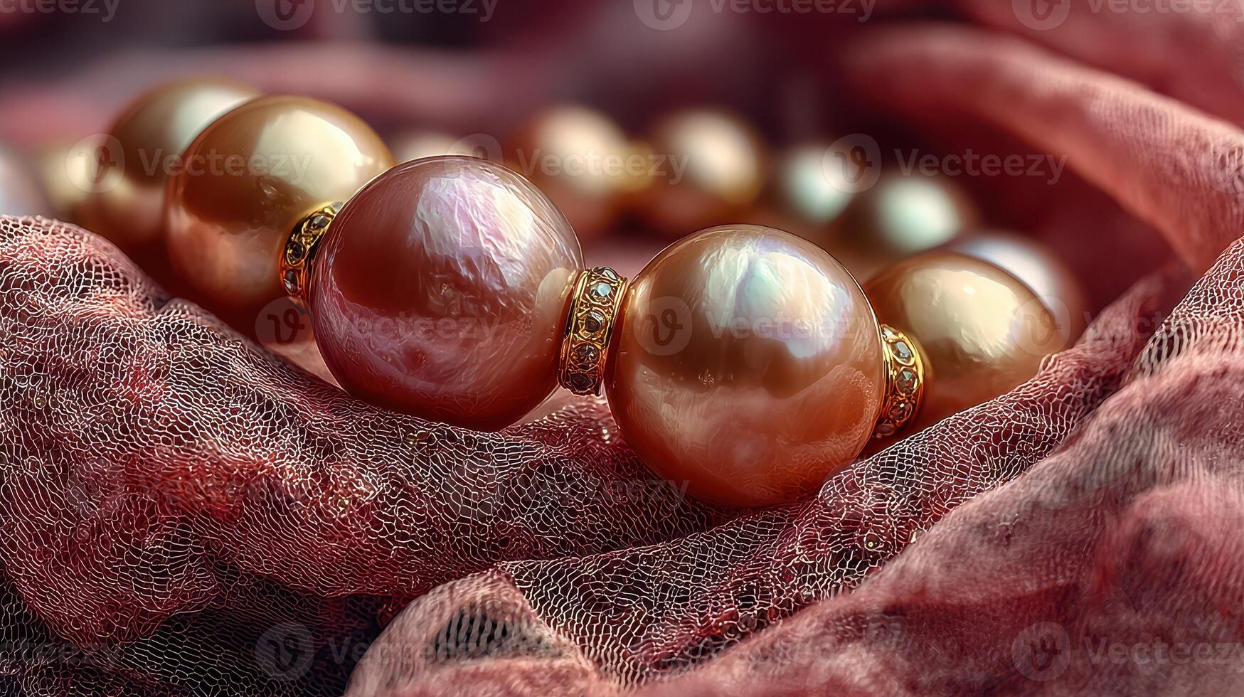 Elegant pearl necklace displayed on soft fabric with intricate details and rich colors during afternoon lighting photo
