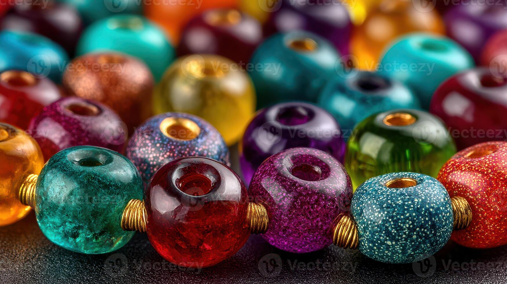 Colorful glass beads arranged in an intricate pattern showcasing their vibrant hues and textures during a crafting session photo