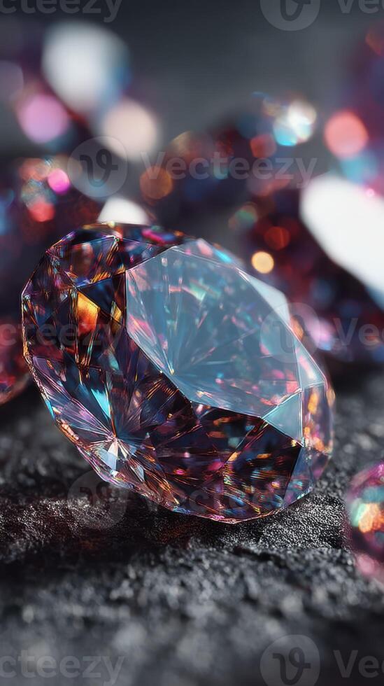 Sparkling gemstones scattered on a textured surface showcasing brilliant facets and colors photo