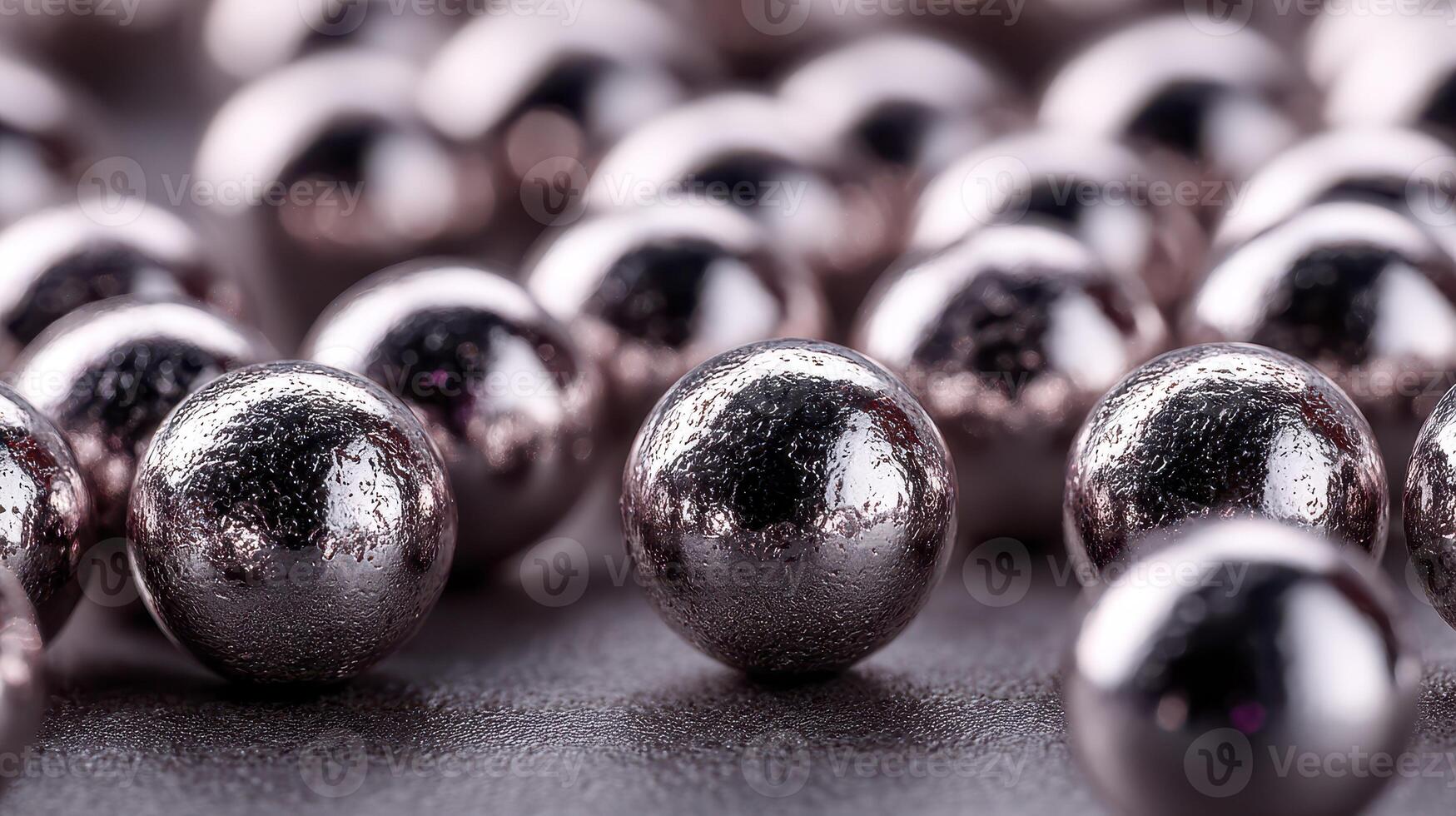 Reflective metal balls scattered on a dark surface create an intriguing visual display photo