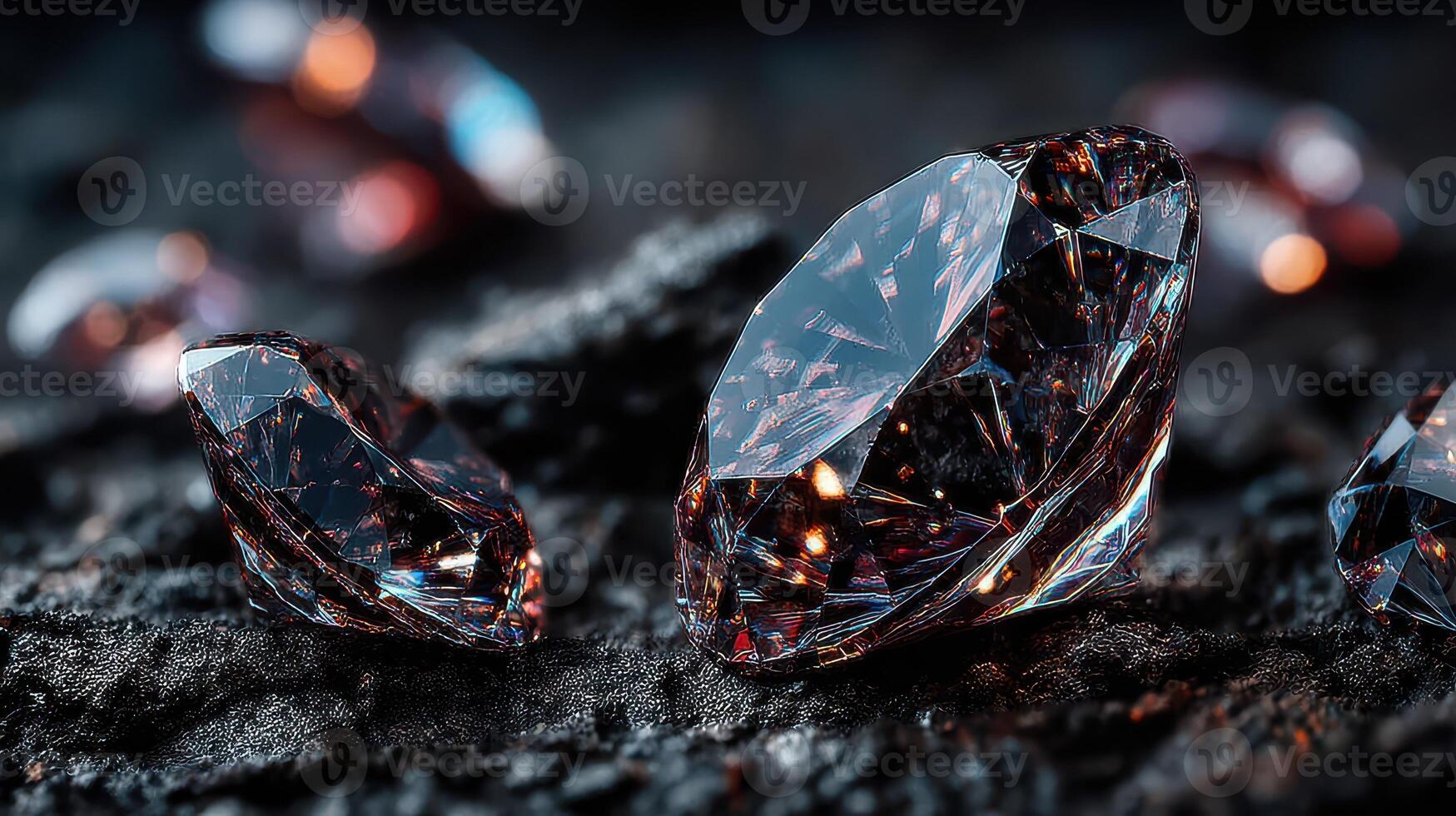 Sparkling black diamonds on a textured dark surface, showcasing natural brilliance and elegance in a captivating display photo