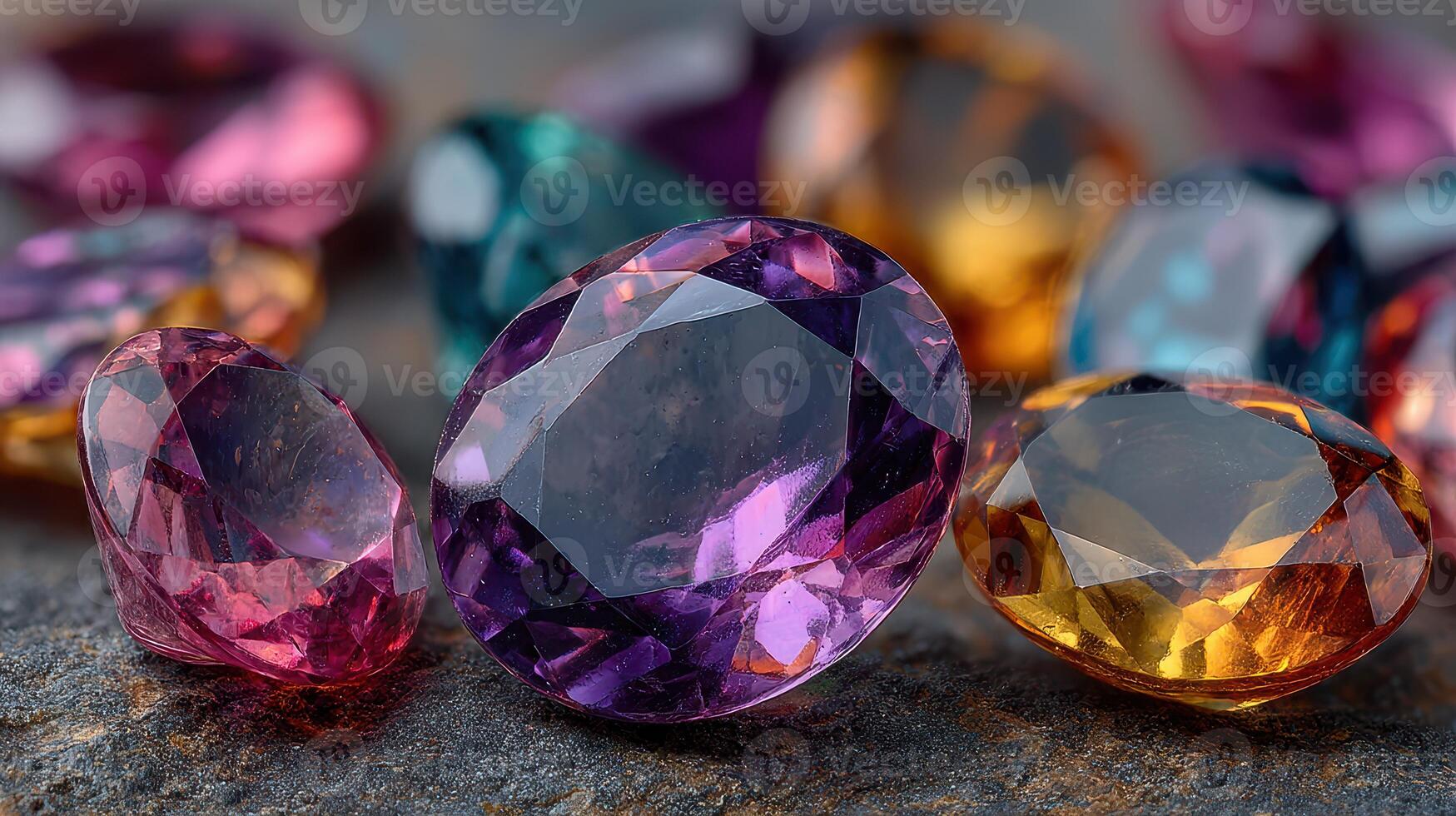Colorful gemstones sparkling under natural light, showcasing their unique shapes and hues photo
