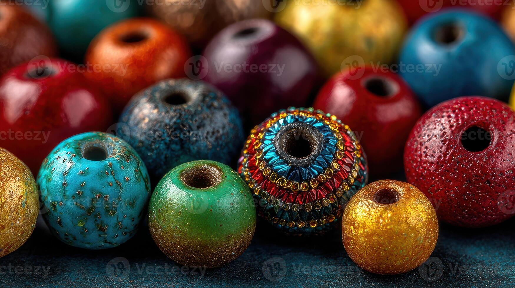 Colorful and intricately designed beads arranged together showcasing craftsmanship and artistry at a market photo