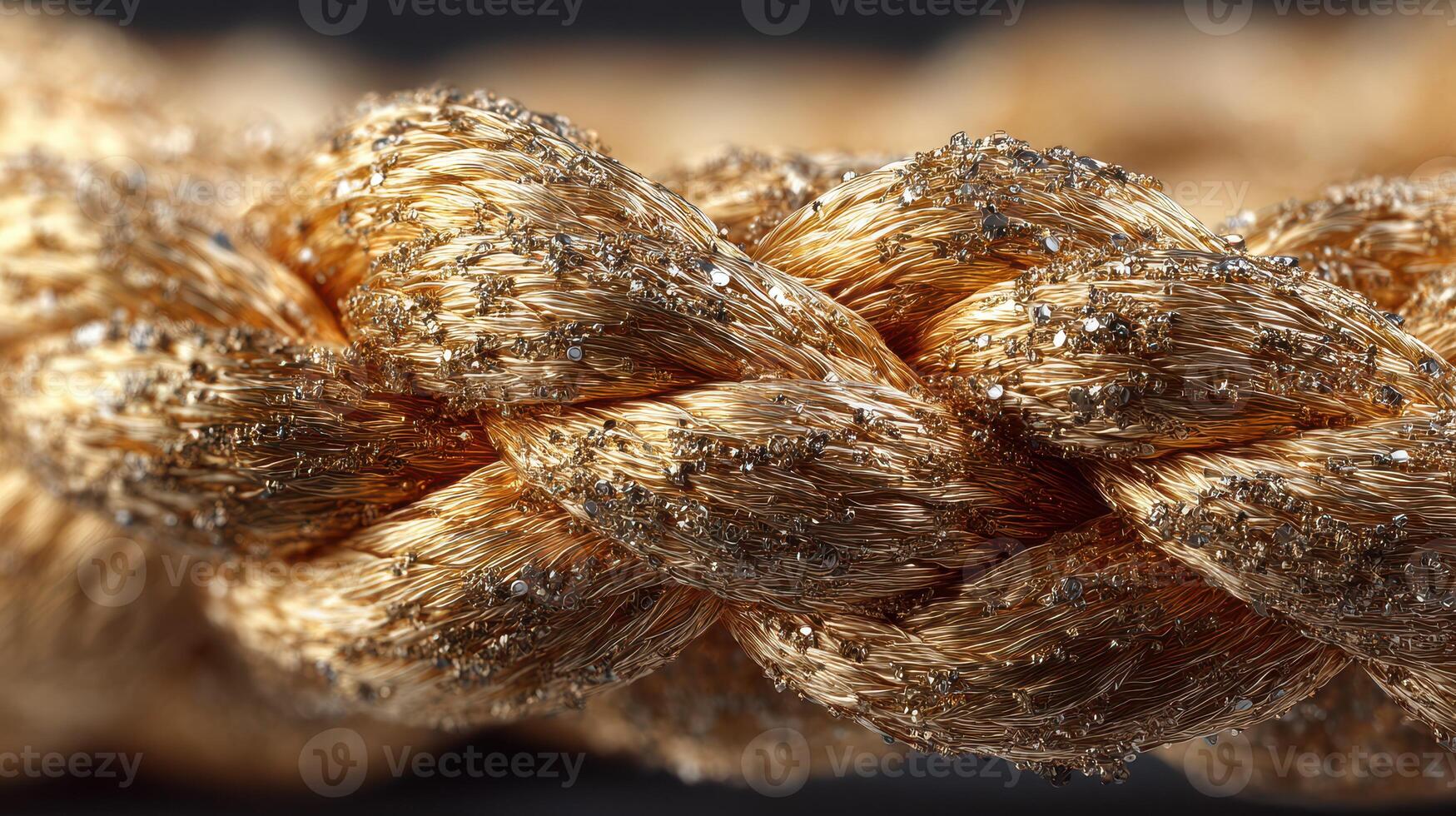 Close view of a golden woven rope showcasing intricate details and textures in a well-lit setting photo