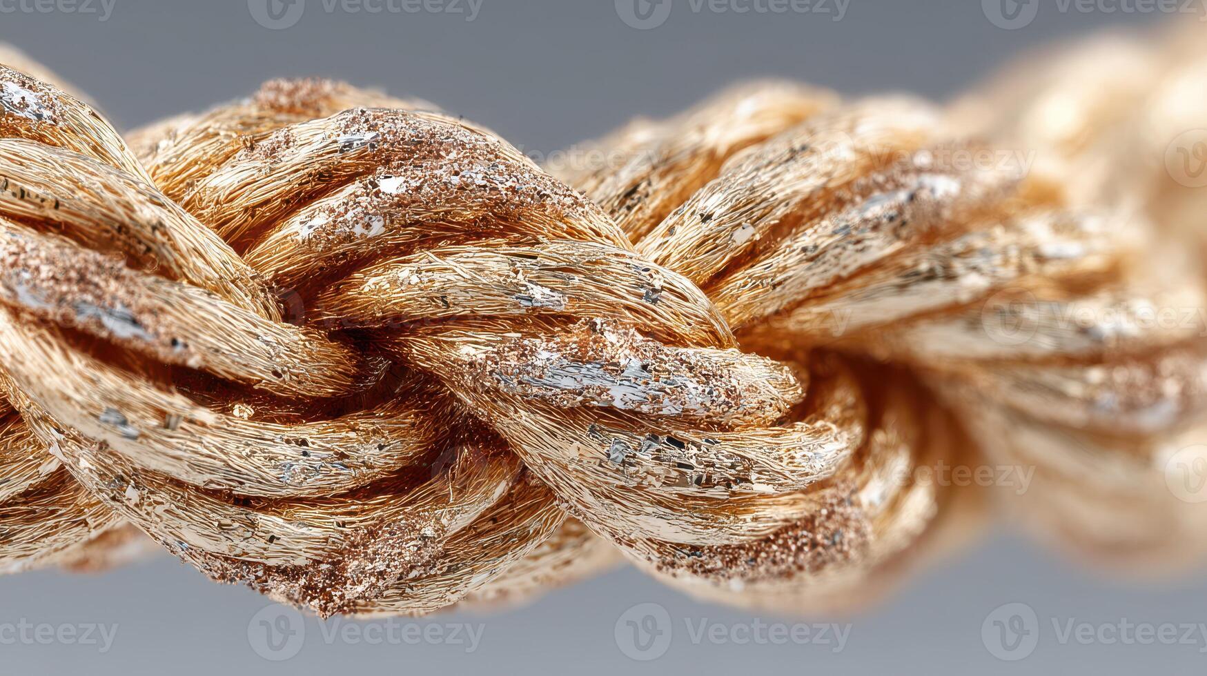 Detailed close-up of a golden rope knot showcasing intricate weaving and texture in a neutral background setting photo