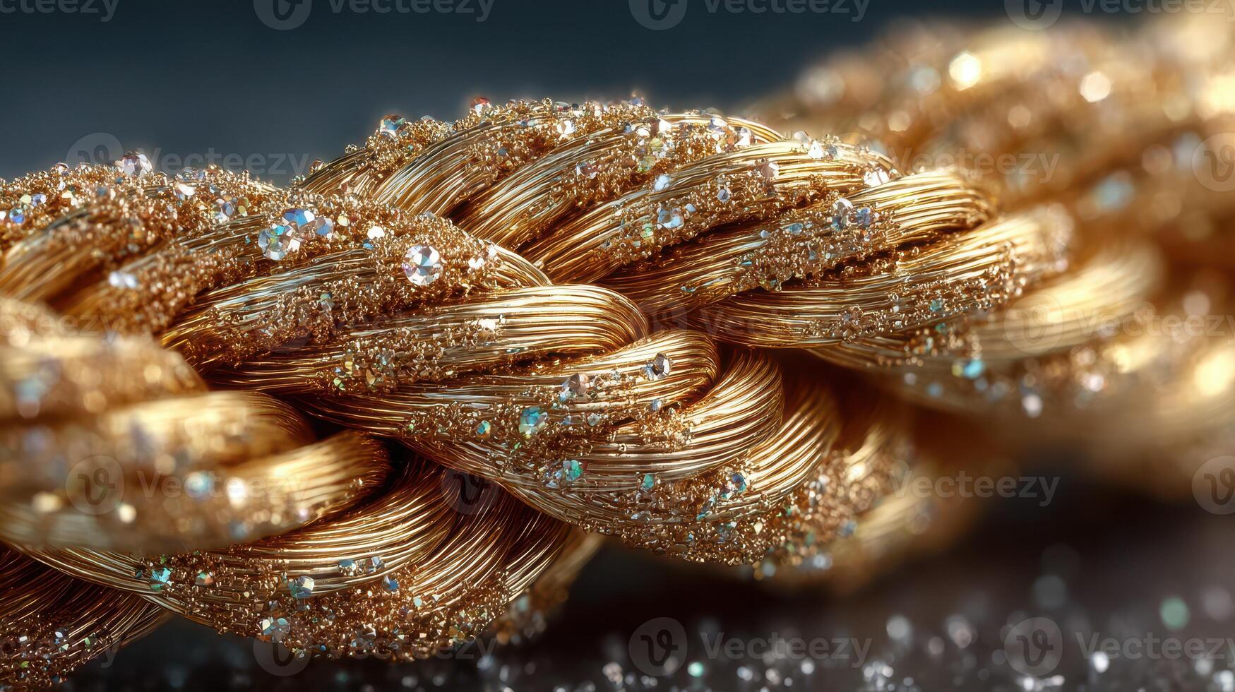 Detailed close-up of a golden decorative rope with sparkling elements on a dark background showcasing intricate craftsmanship photo