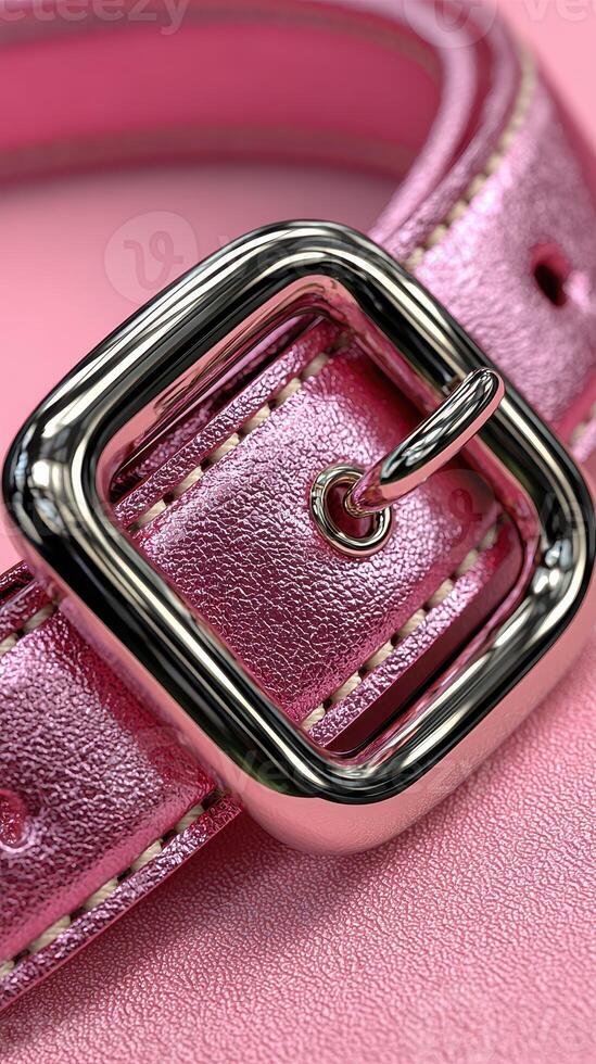 Stylish pink belt with metallic buckle on a smooth surface during daylight photo