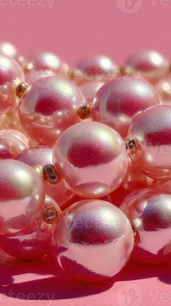 Pink pearl beads elegantly arranged on a vibrant surface for a trendy accessory showcase photo
