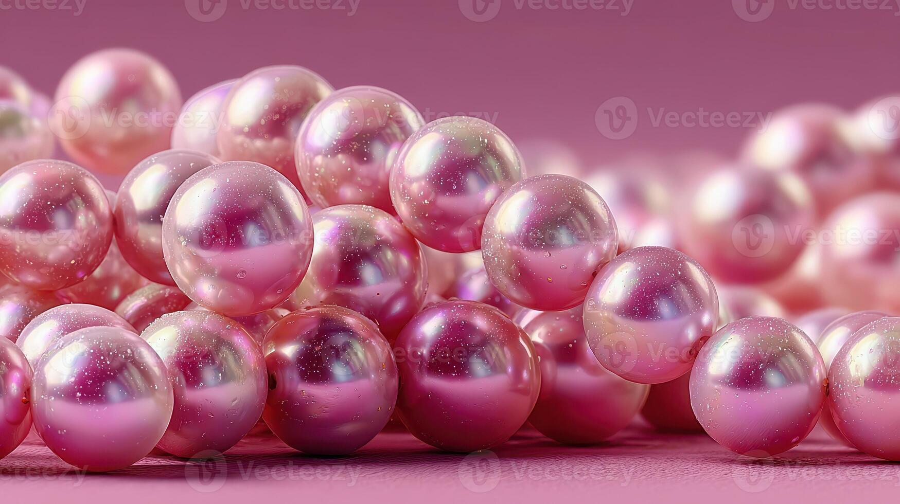 Pink pearls scattered on a smooth surface create a beautiful and elegant display in soft lighting photo