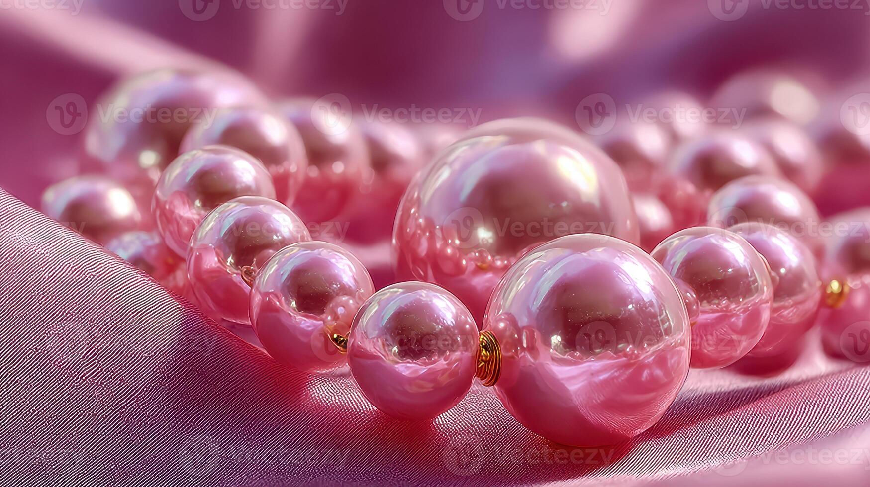Beautiful pink pearl necklace displayed elegantly on soft fabric, highlighting its smooth surface and lustrous sheen photo