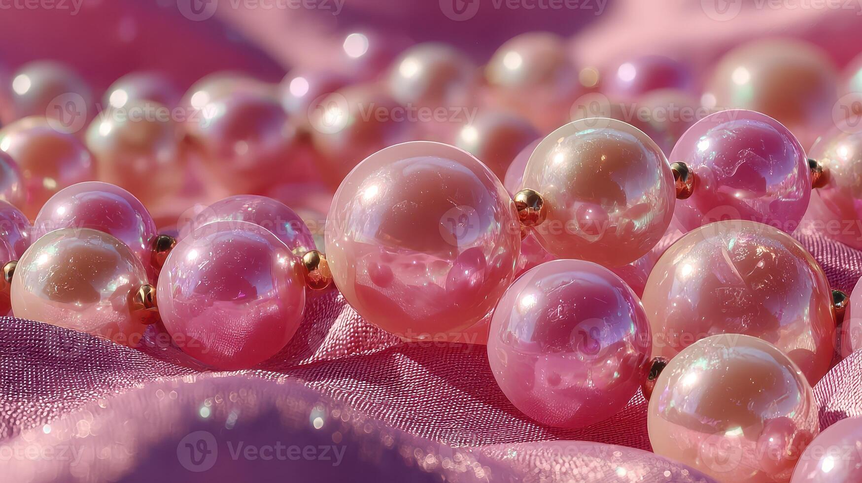 Elegant pink pearl necklace displayed on satin fabric during a sunny afternoon photo