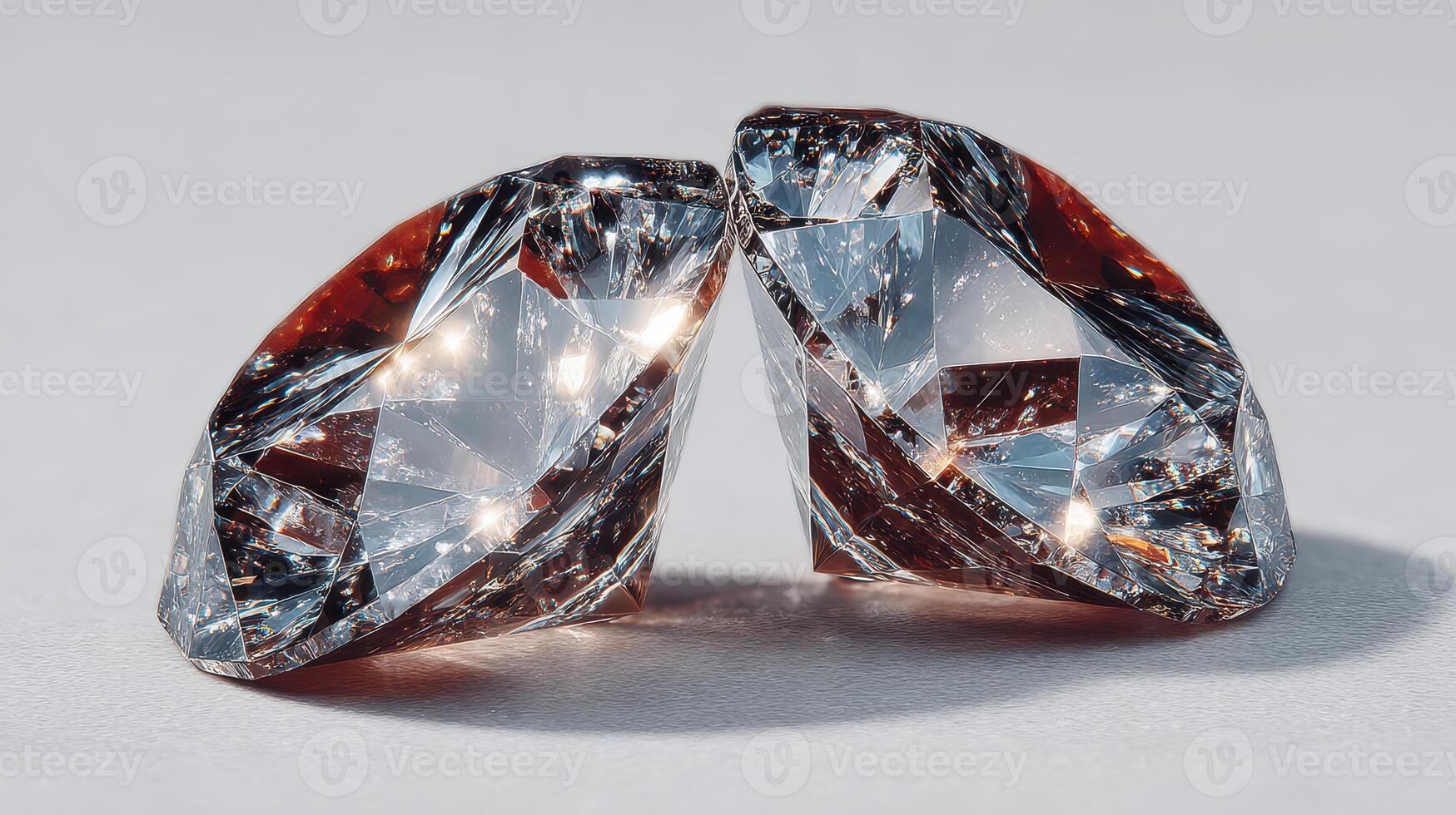 Brilliantly cut diamonds displaying unique facets and reflecting light against a simple background photo