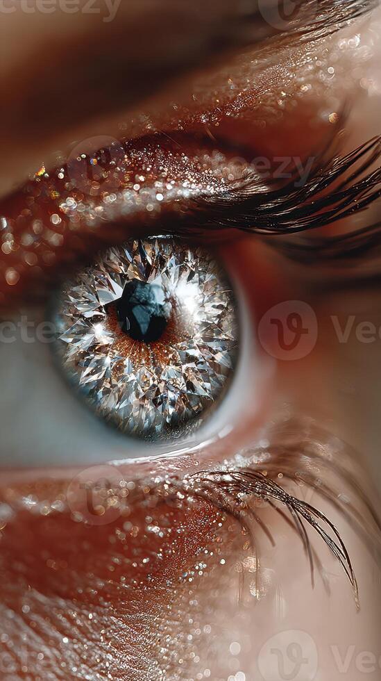 Intricate details of an eye reflecting brilliant colors and patterns in an artistic close-up photo