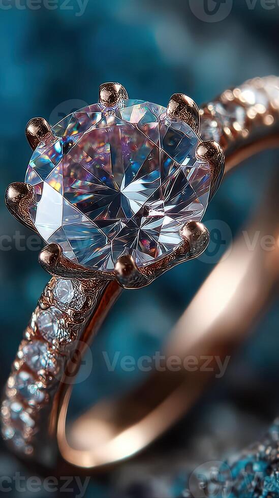 Stunning diamond ring with intricate details against a blue backdrop showcasing elegance and craftsmanship photo