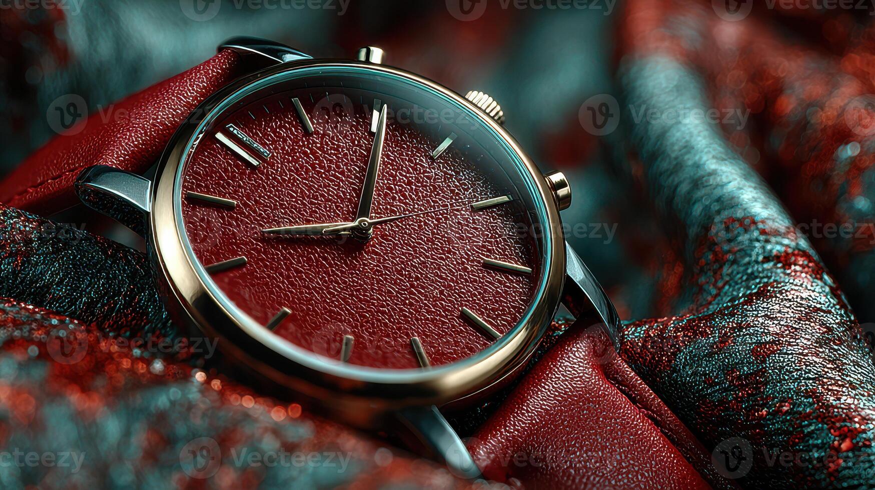 Luxury watch displayed on textured red fabric in a close-up view showcasing its elegant design and craftsmanship photo