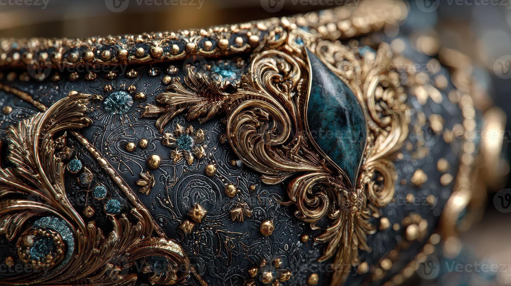 Intricate design of a decorative bowl featuring detailed patterns and gemstones in a luxurious craftsmanship photo