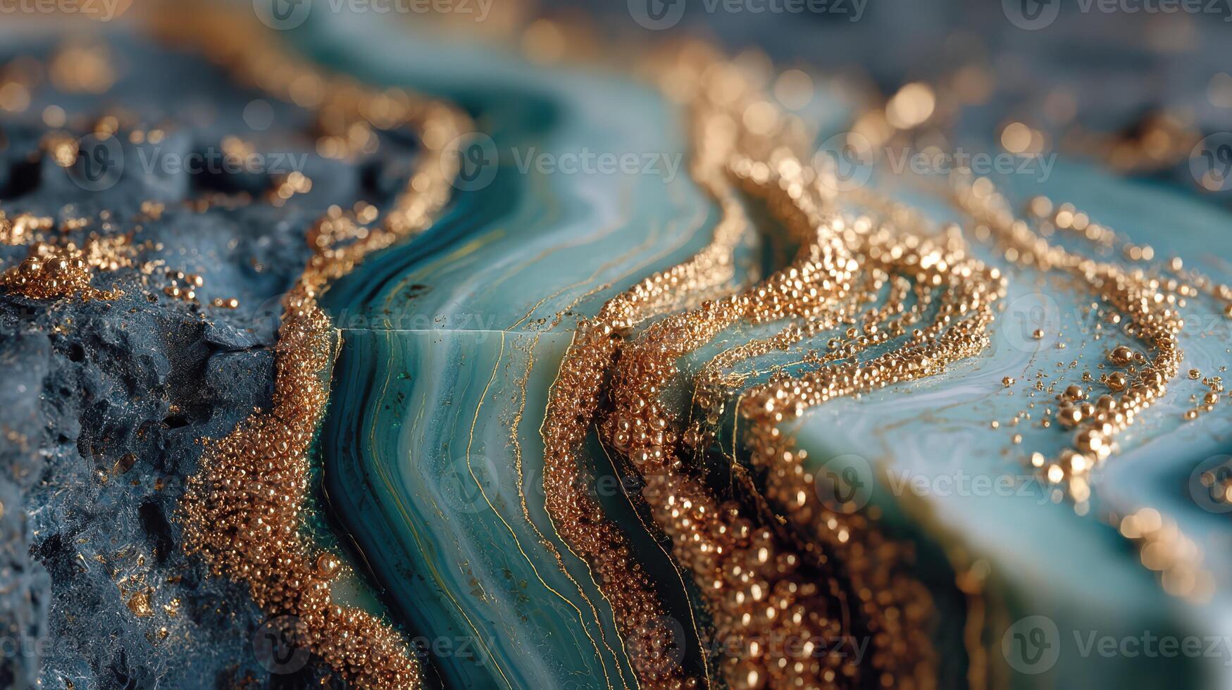 Colorful agate stone with golden details showcasing natural beauty and intricate patterns in a close-up view photo