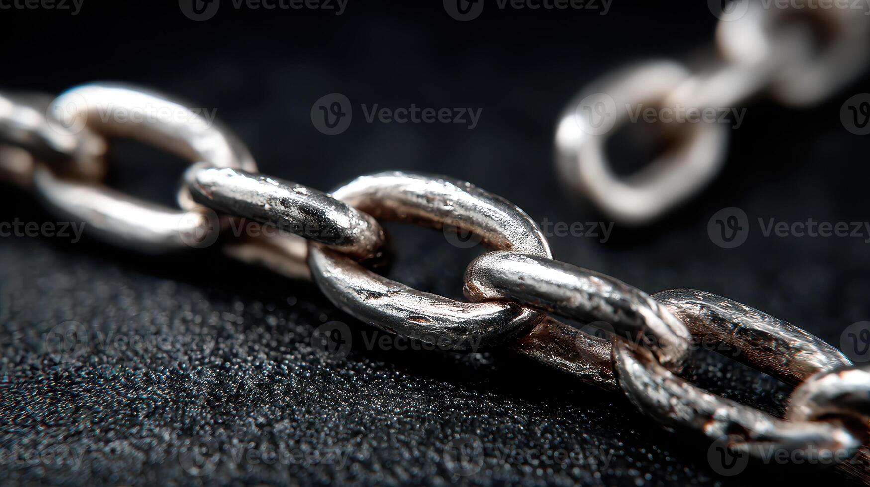 Close-up view of a metallic chain link showcasing intricate details and textures on a dark background photo