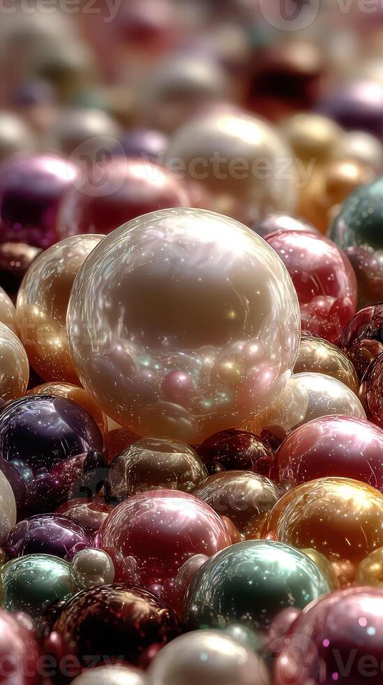 Colorful reflective spheres create a mesmerizing pattern in a textured surface at a close distance photo