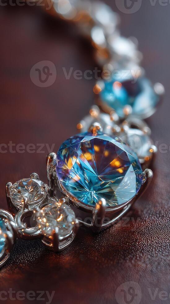 Detailed close-up view of a stunning gemstone bracelet illuminated by soft light photo