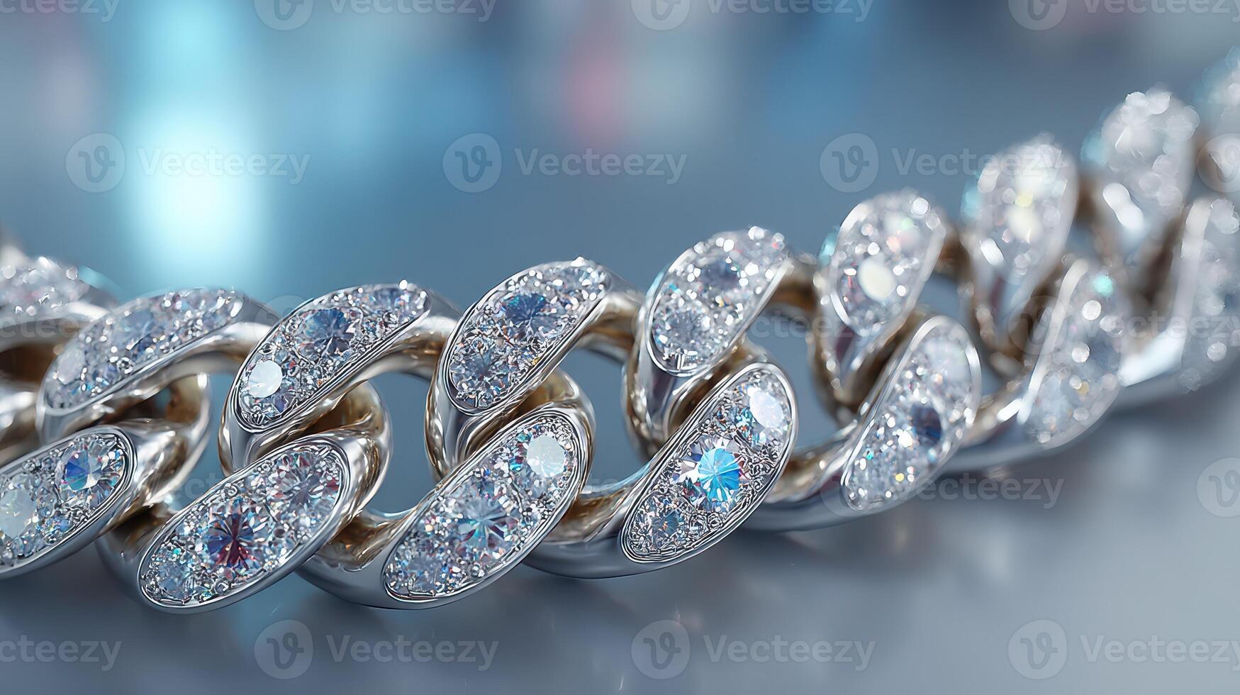 Close-up view of a sparkling silver chain with embedded diamonds showcasing intricate craftsmanship and luxury design photo