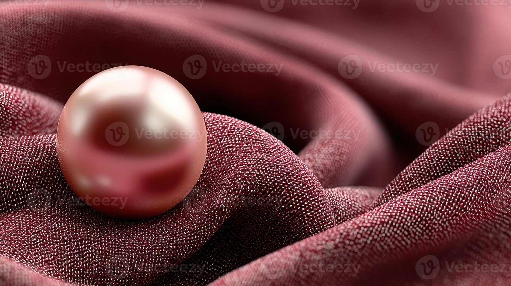 Elegant pink pearl resting on soft burgundy fabric creating a luxurious still life composition photo