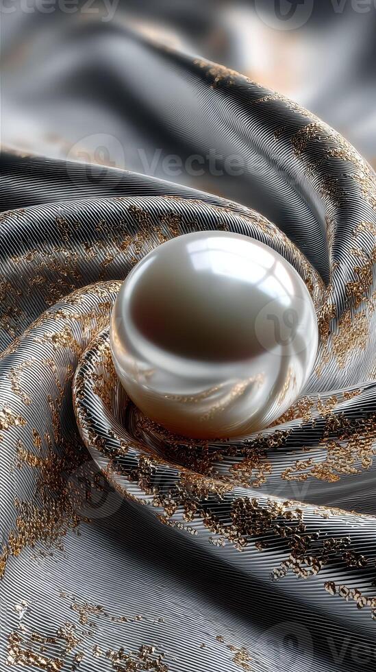 Elegant sphere resting on shimmering fabric with intricate patterns during soft daylight photo
