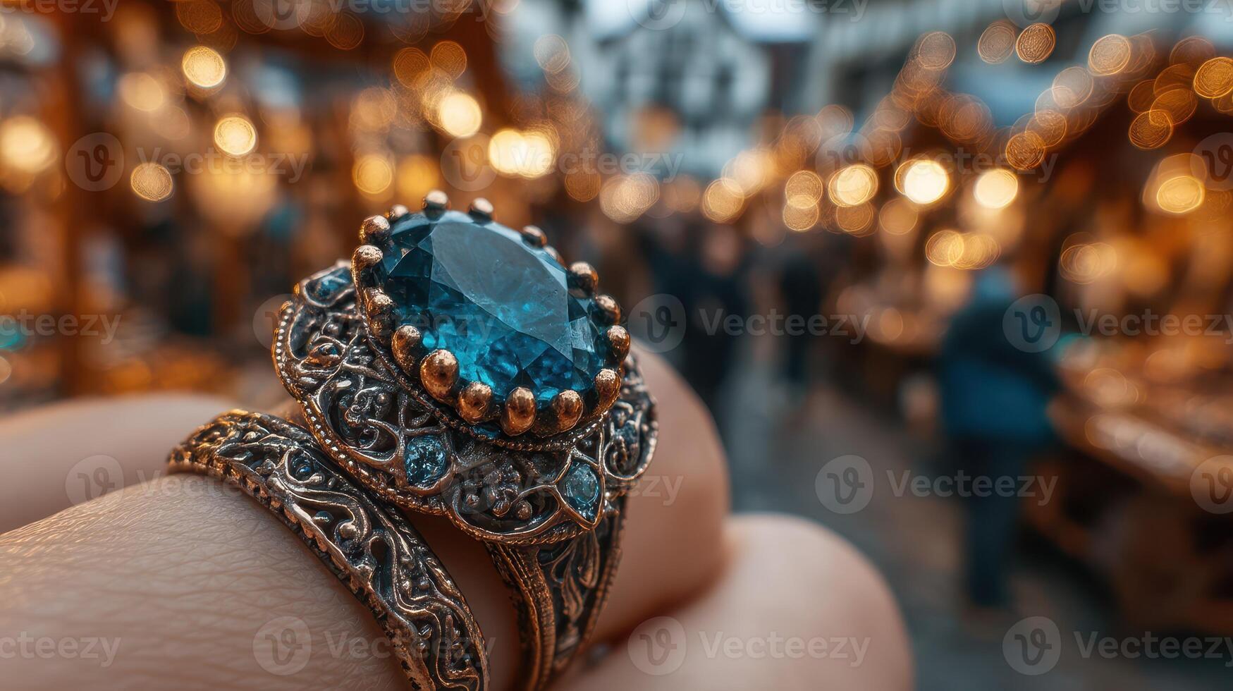Glimmer of elegance during a bustling market evening featuring intricate jewelry and vibrant atmosphere photo