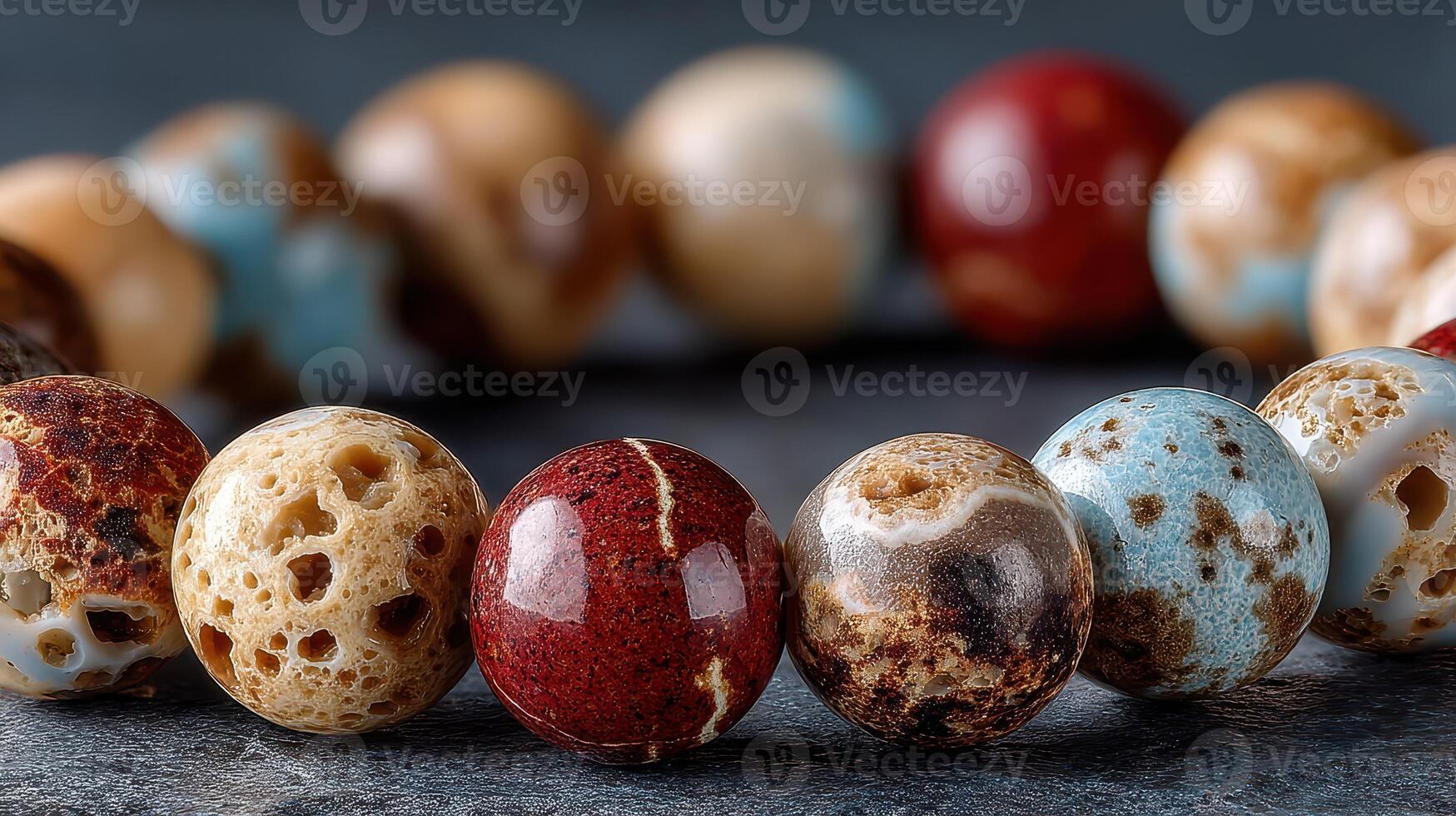 Colorful beaded bracelet made from natural stones displayed on a textured surface in natural light photo