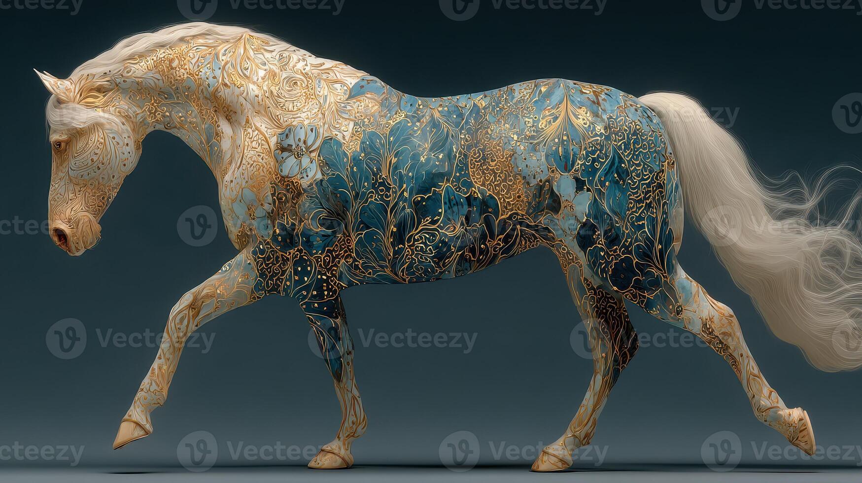 Majestic horse adorned with intricate floral patterns in a stunning artistic display photo