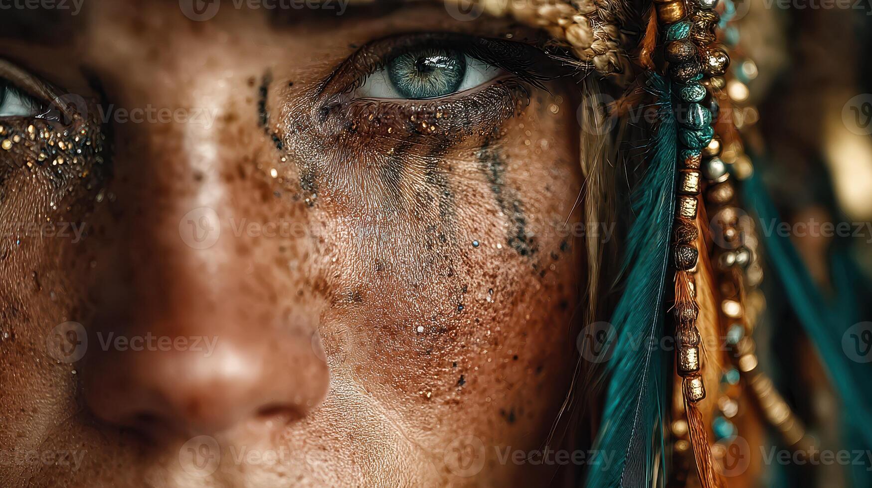 Portrait of a person with intricate makeup and accessories, showcasing deep expression and cultural elements during a festival celebration photo