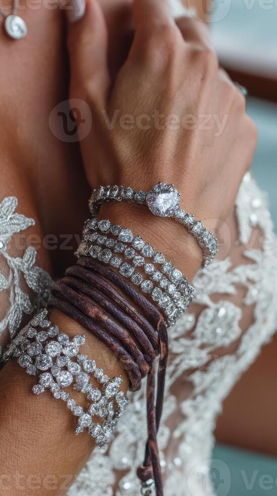 Elegant jewelry display on a woman's arm adorned with intricate designs during a special gathering photo