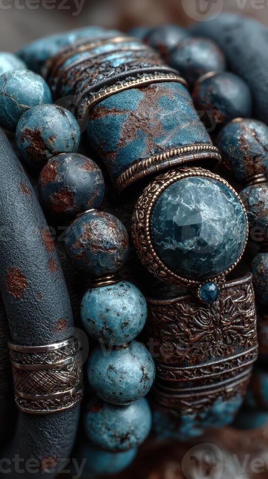Beautiful turquoise and silver bracelet collection showcasing unique designs in vibrant blue tones photo