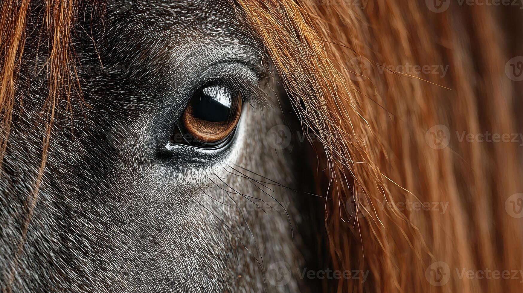 Close-up view of a horse's eye highlighting its striking features in soft light photo