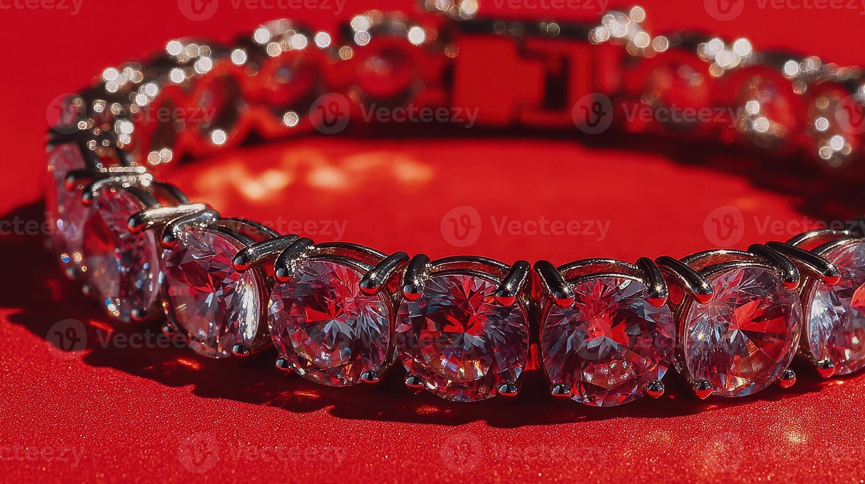 Elegant crystal bracelet displayed on a vibrant red background showcasing its intricate details and sparkle in natural light photo