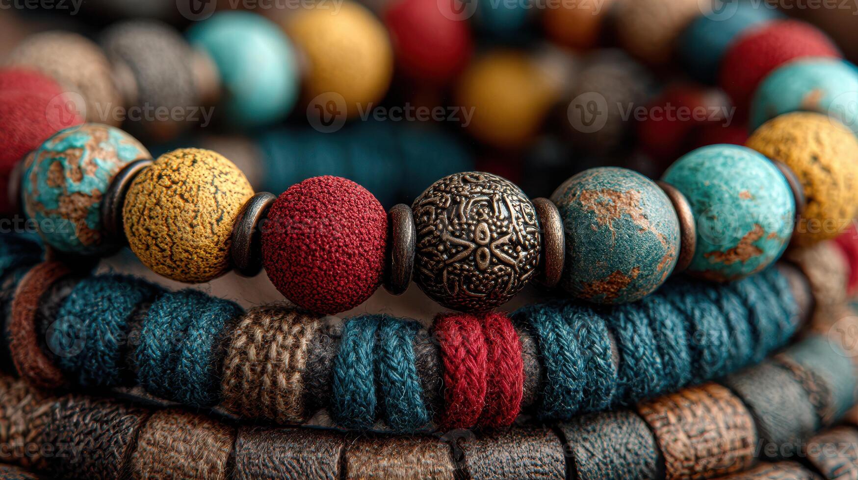 Colorful handmade beads showcase unique textures and designs in a close-up arrangement photo